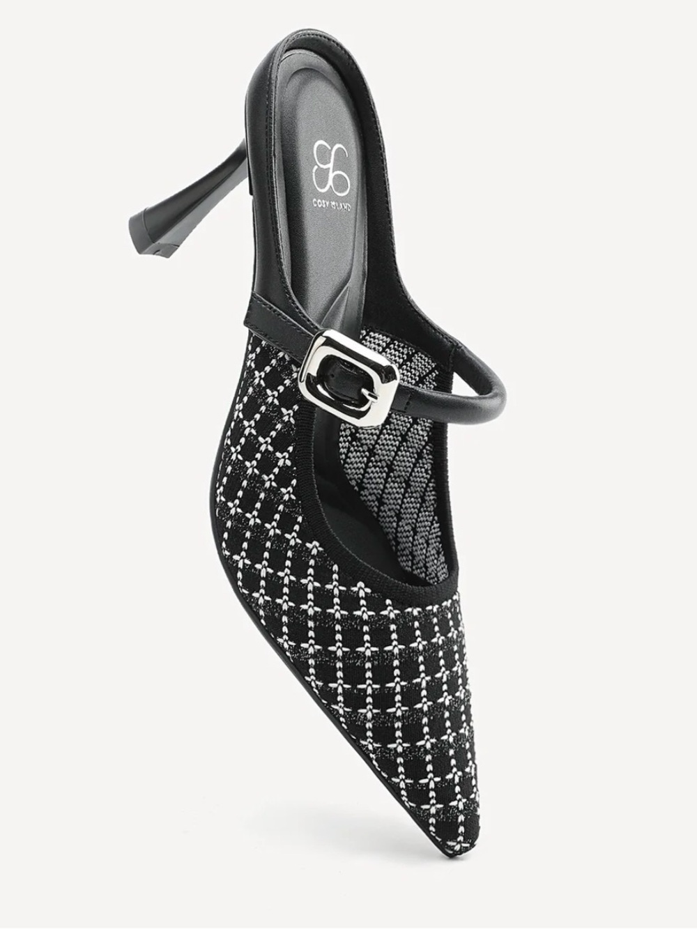 Cozy Island Black Tweed Pointed Mary Jane Heels - Picture 3 of 6